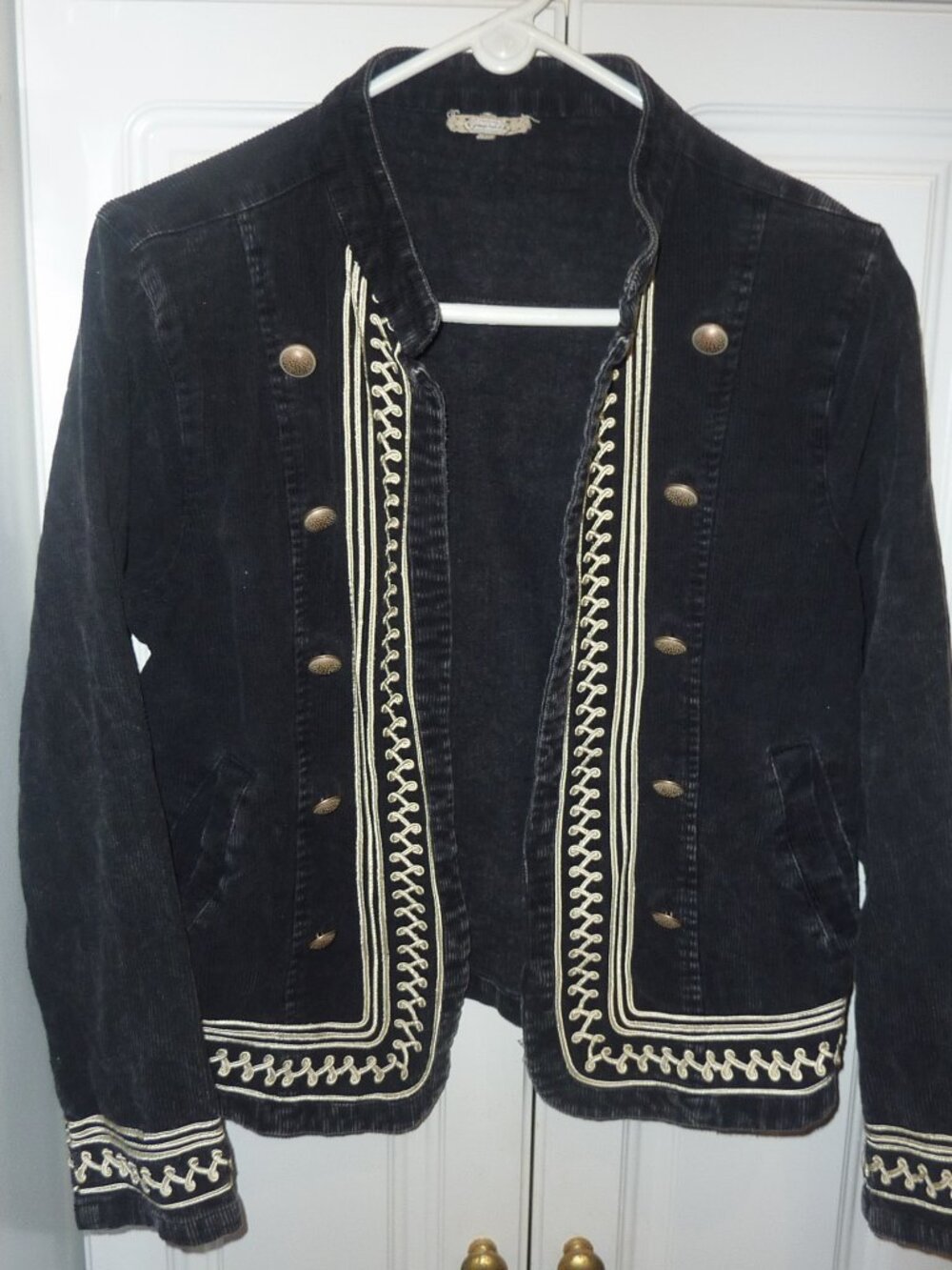 Gimmicks BKE Black Corduroy Jacket With Gold Rope Look Stitching Size Medium